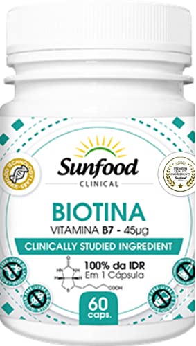 Biotina Vitamina B7 45 mcg Pele,Unhas e Cabelos Sunfood 60 Cápsulas