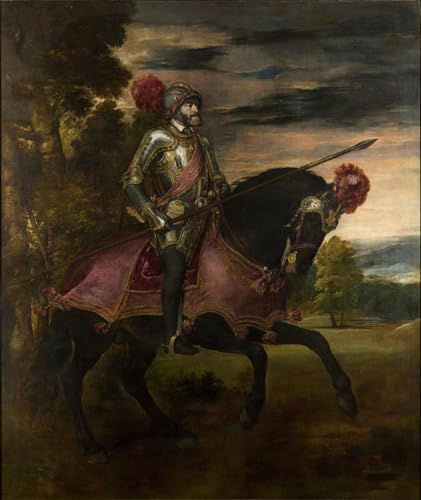 Cuadro en lienzo Carlos V a caballo di Tiziano para decoración de oficina 60x90cm