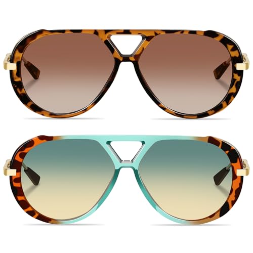 YMRFW Retro Gold Aviator Sunglasses for Women Men Large Frame 70s Trendy Vintage Style UV Protection Sun Glasses — view 4