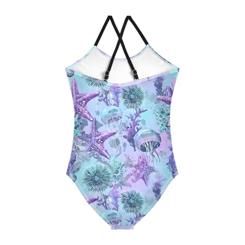 Colorful Starfish Pattern Girls One Piece Swimsuits Summer Quick Dry Beach Bathing Suit2