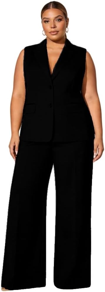 Plus Size Women's Blazer Vest Wide Leg Pants Set 2 Piece Outfits Loose Fit Casual Dressy Suits for Office