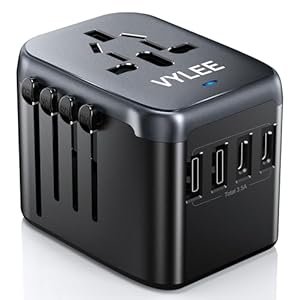 Adaptador de viaje universal, adaptador de corriente internacional 5 en 1, cargador de pared 3.5A 2xUSB-A y 2 USB C, enchufe esencial de viaje mundial para Europa, EE. UU., Reino Unido, AUS