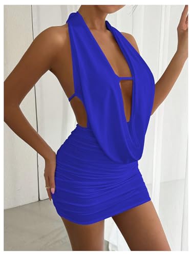 Image of SOLY HUX Women's Sexy Deep V Neck Halter Bodycon Mini Dress Sleeveless Party Club Dresses