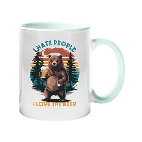 Excudo Trade LTD I Hate People I Love The Beer Color Mug Color Handle Funny Present Gift Idea for Love Husband Wife Dad Mum Friend Party Mug Couple Present Nature Fans Sarcastic - Lime