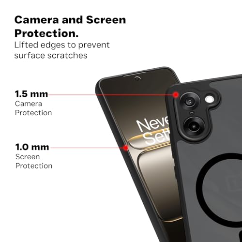 Image of RIGGEAR Shockproof Sleek Hybrid Armor Magnetic Back Cover Case Compatible with MagSafe Accessories for OnePlus Nord CE5 / Nord CE 5 5G (Smoke Black Matte PC + Black TPU Bumper)