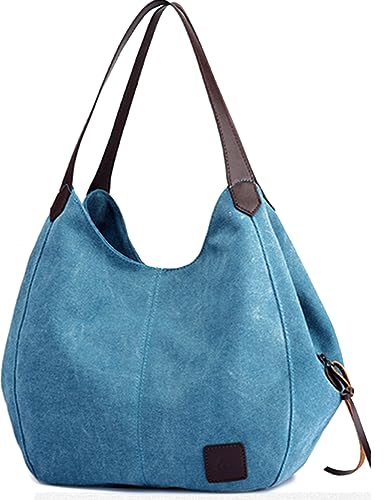 Image of Women Canvas Hobo Purse Multi Pocket Handbags Shoulder Bags Totes Purses