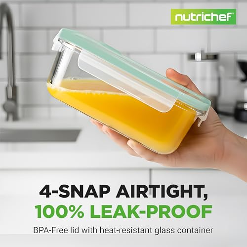 Image of NutriChef 10 Piece Glass Food Storage Containers with Lids - 30 oz Meal Prep Containers Reusable Glass - Airtight Lunch Containers for Food Storage - Freezer to Oven Safe - Green
