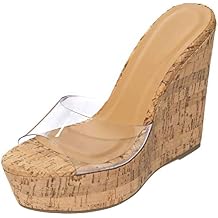 BAMBOO Womens Lucite Clear Wedge Heel Open Toe Slip On Mule Dress Shoe