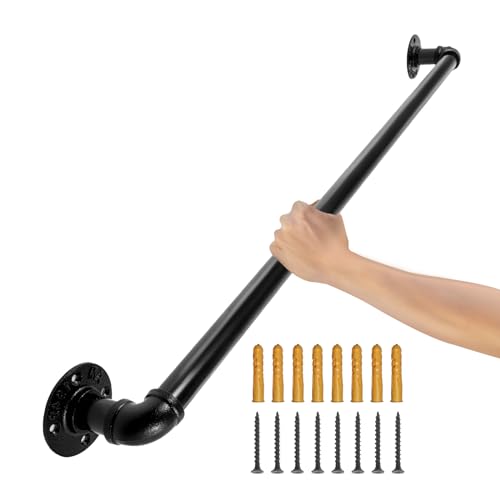 VEVOR Rampe Escalier Murale 0,9 m Main Courante Acier Carbone Garde-Corps en Métal Capacité Charge 200 kg/Tube Rambarde en Tube 32 mm 2 Supports Muraux pour Enfants Personnes Âgées Intérieur Extérieur