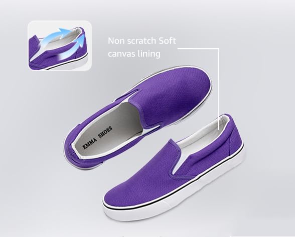 Emma Shoes Women's Slip Ons Sneakers, Low Top Flats, Casual Canvas, Memory Foam Insole, Purple Size 104