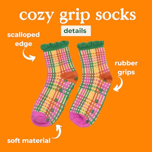 ban.do Non Slip Socks, Fuzzy Socks for Women Size 6-10, Crew Socks with Grippers, Colorful Grid3
