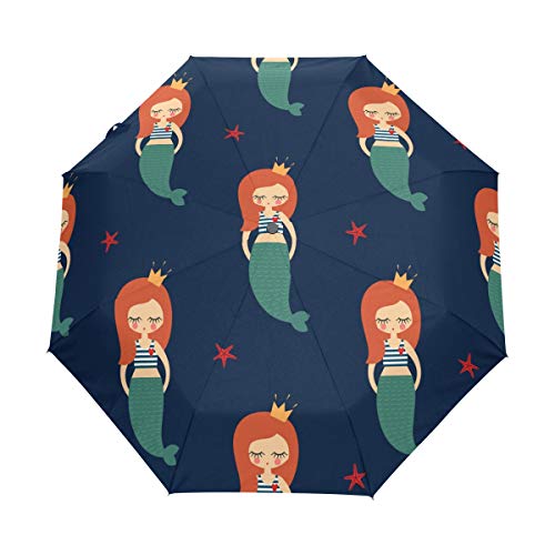 My Daily - Paraguas de viaje con diseño de sirena para abrir y cerrar automáticamente,...