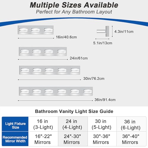 Image of IZORRO LED Modern Bathroom Lights Fixtures(4-Light,Dimmable,360Rotate),Chrome Acrylic Wall Lighting,Vanity Lights for Bathroom Over Mirror - 6000k 24In (No Assembly Required)