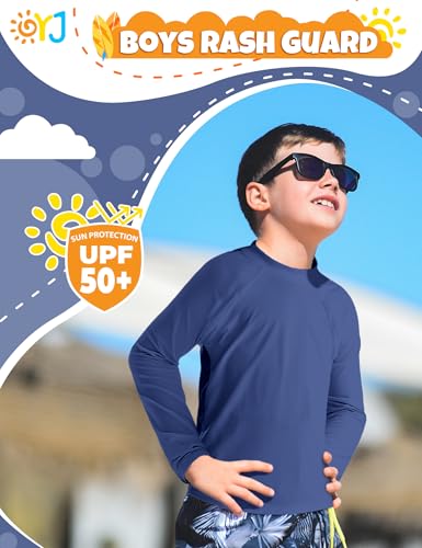 Image of Boys Rash Guard Long Sleeve Swim Shirts UPF+ 50 Rashguard for Kids Quick Dry Surfing Fishing Swimming Wear UV Protection Shirt 10-12Y Dark Blue