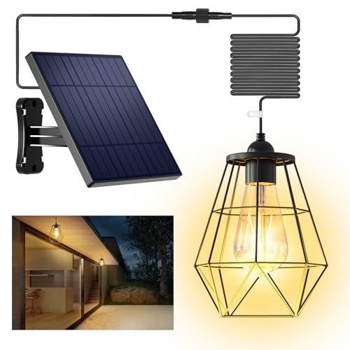 Lightonight Solar Shed Light Pendant Light Outdoor With 4000Mah Solar Panel Warm White Light Solar Chandelier With 16.4Ft Cable cover