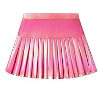 Miipat Mädchen Metallischer Rock Elastischer Hohe Taille Faltenrock mit Taschen Innenhose Plissierter Kinder Minirock für Party Tanz Tennis Skater(Rosa,3-4Jahre)