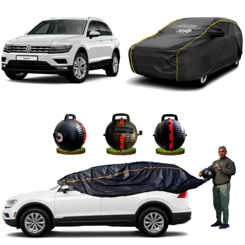 Image of CARBLAZER Portable & Semi-Automatic Full Body Car Covers: Heavy Duty Device| Anti-Theft| Dust & Scratch Proof | Water & Wind Resistant|Custom Fit| Dual-Side Cover, Compatible for Volkswagen tiguan