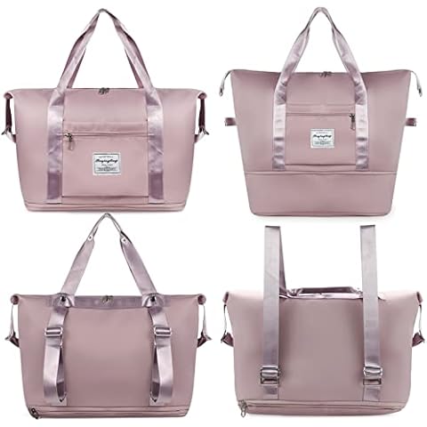 Fibrdoo Travel Bag, Expandable Overnight Weekender Bag, Waterproof Sports Bag, Backpack with Wet Compartment and Adjustable Double Shoulder Strap for Men & Women, Travel, Yoga, Gym, pink Cover