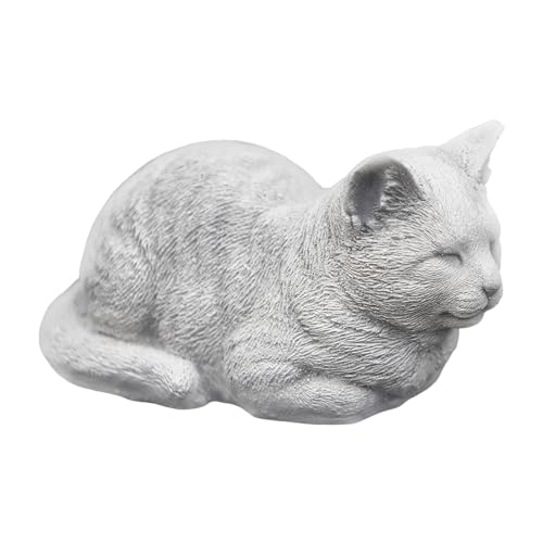 Chat couché en pierre gris D1150 - Décoration extérieure antigel durable