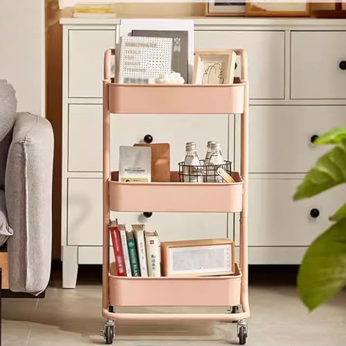 Carritos Auxiliares con Ruedas, Uso de Metal, Estante Organizador Multiusos, Carrito de Estanterías for Salón de Oficina, Cosméticos Multiusos, Carrito for Cocina, Baño, Oficina ( Color : Pink )