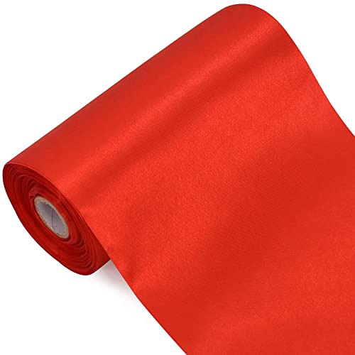 TONIFUL 6 inch x 22yd Wide Red Satin Ribbon Solid Fabric Large Ribbon for Grand Opening Cutting Ceremony Wedding Birthday Party Decoration Gift Craft Chair Sash Table Car Bows Indoor or Outdoor Yard