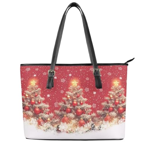 Image of Coldinair Christmas Leather Tote Bag for Women with Zipper Large Shoulder Tote Bag Shopping Casual Travel Bag Handbag Purse