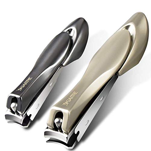 Kiaitre Nail Clippers 2 PCS - Stainless Steel Nail Cutter with Catcher Function, No Splash Nail Clippers with Nail File, Fingernail&Toenail Clippers Set for Men and Women, Kids and Seniors