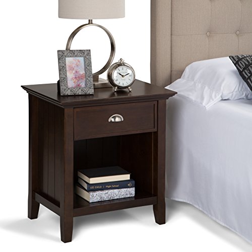 Simplihome Acadian 24 Inches Wide Night Stand, Bedside Table, Brunette Brown Solid Wood, Rectangle, With Storage, 1 Drawer And 1 Shelf, For The Bedroom, Transitional #TOP1