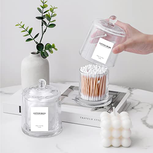 rejomiik-2-Pack-Qtip-Holder-Thick-Glass-Apothecary-Jars-with-Lid-for-Bathroom-Accessories-Vanity-Organizers-and-Makeup-Storage-for-Cotton-Ball-Swabs-Makeup-Sponges-Candy-Jewelry-Clear-Bathroom-Caniste