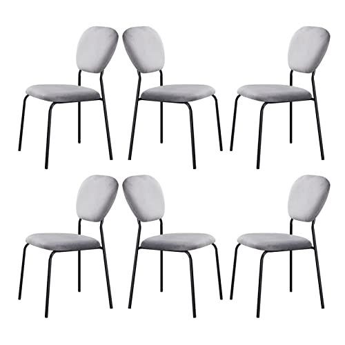 SJIALEN Modern Dining Chairs Set of 6, Home Backrest Leisure Chair Velvet Bedroom Chairs Kitchen Dining Room Side Chair Stackable Kitchen Chair (Color : Light Gray, Size : 45x48.5x85cm)