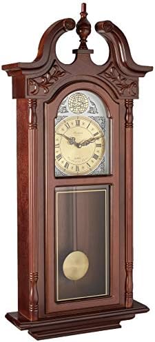 Bedford Clock Collection Grand Antique Chiming Wall Clock with Roman Numerals in a in a Cherry Oak Finish, 38" L