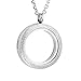 Zysta Silver Round Locket Pendant Necklace 30mm Glossy Stainless Steel Clear Glass Living Memory Floating Charms Stone Storage