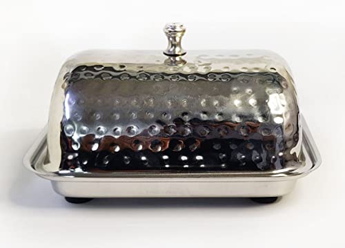 King International Stainless Steel Hammered Large Butter Dish, Butter Box With Lid, Butter Container,6.20 Inch Half Kg Butter Box, Fridge Storage Container For White Butter #TOP2