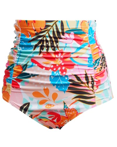 Image of Tempt Me Women's High Waisted Swimsuit Bottom Tummy Control Ruched Bikini Bottom Vintage Swim Bottom Tankini Briefs