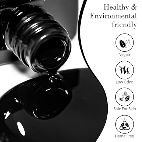 Image of CANNI 9ml Black Gel Nail Polish, High Gloss UV LED Soak Off Gel