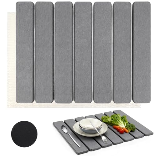 Mumjooyi Alfombrilla Escurreplatos de Diatomita Absorbente de Agua para Cocina Alfombrilla Fregadero Cocina Plegable Plegable Secado Rápido para Vajilla Tazas Cubiertos Gris Oscuro (Gris, 40*30CM)