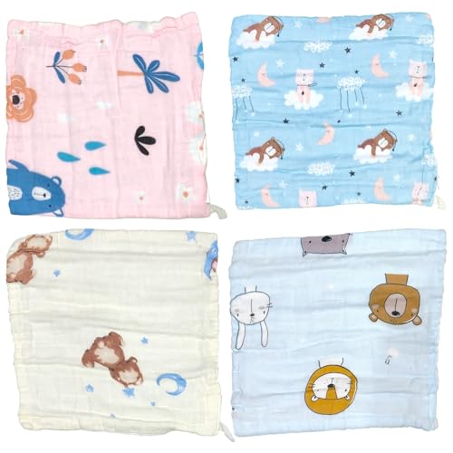 Image of Premium Muslin Baby Burp Cloths - Ultra Soft & Absorbent, 6 Layers for Newborns & Infants - Pack of 5 /10 - Baby Essentials for Baby Feeding (Printed Multicolor, Pack of 10)