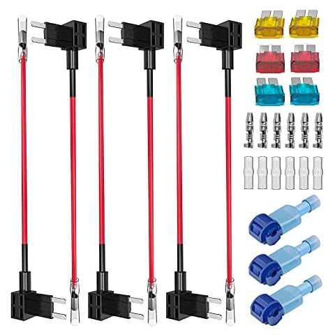 GUUZI 6pcs 12V-24V Micro 2 Add-A-Circuit Fuse Adapter with Wire Harness,Micro 2 Fuse Holder with 6pcs Replacement Fuses(5A/10A/15A) Cover