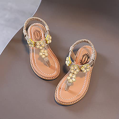Kids Sandals Flip Baby Sandals Crystal Toddler Girls Infant Bling Kids Floral Flop Shoes Girl's Shoes (Gold, 12.5 Little Kid)2