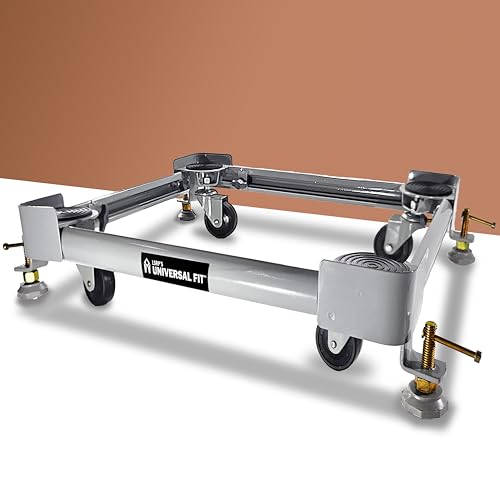 Image of Bheema Series 100% Metal + 180kg Load Capacity Universal Heavy Duty Adjustable Wheel Stand for Washing Machine 6.5kg 6kg 7kg 7.5kg 8kg 9kg 10kg Fully Automatic Front & top Load Trolley - Grey Color