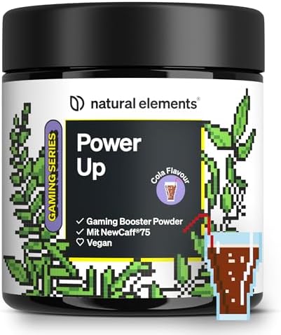 natural elements Power Up Cola, Gaming Booster Pulver, 40 Drinks | Mit Koffein, NewCaff75®, B-Vitaminen, Vitamin C, L-Tyrosin, Ginkgo-, Grüntee-Extrakt, vegan, hochdosiert, Stevia
