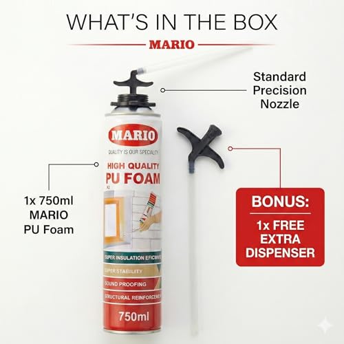 Image of PU Foam Spray 750ML for Gap Filling & Leak Repair | Expanding Foam Sealant Spray for Walls, Doors, Windows & AC Ducts | Waterproof Insulation Foam & Crack Filler for Home DIY (Extra Dispenser)