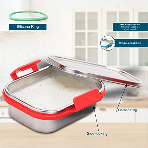 Image of SignoraWare Cute Compact Stainless Steel Lunch Box | Stackable Design | Clip Lock Steel Lid | Airtight & Leak Proof | Perfect for Kids | Best for Packing Sandwiches, Fruits & Snacks (240ml | Red)