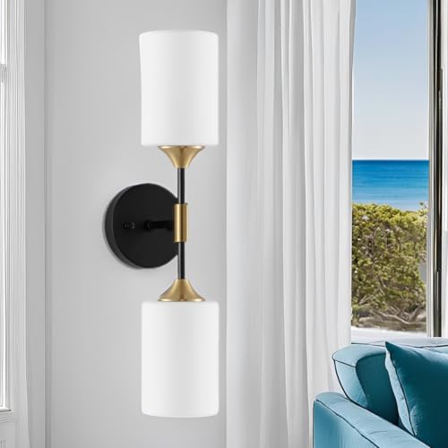 Image of SINOMAN Wall Light for Living Room Modern /Wall Lamps for Bedroom /for Living Room /Wall Lights for Home Decoration /Bedside Wall lamp (BLK Gold Double, with Bulb)