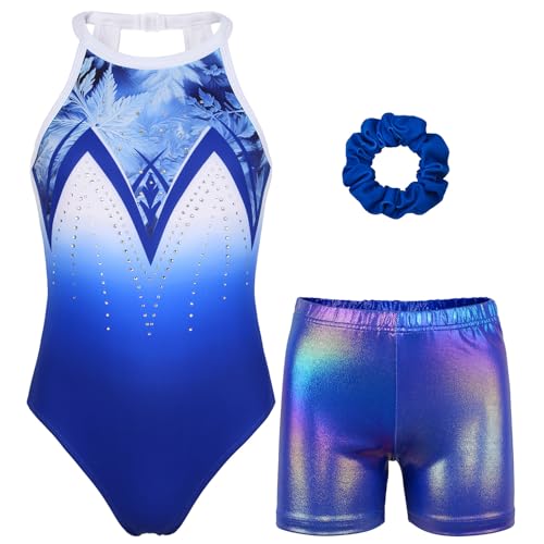 Gymnastics Leotards for Girls With Shorts Sparkly Ballet Dance Clasp Back Activewear Blove Diamond Set 12-13 Years