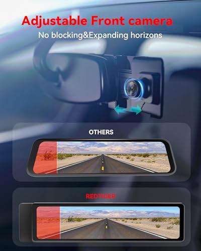 Image of REDTIGER T27 Mirror Dash Cam,Front and Rear Mirror Camera with 4K+2.5K,11 Inches UHD Touch Screen Rearview Mirror for Car,32GB Card Included,GPS,Night View,Parking Mode