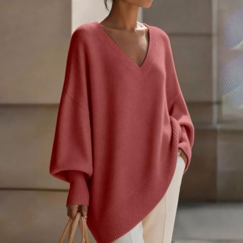 Womens 100% Cotton Sweater Fall Teacher Outfits 2026 Womens V Neck Poncho Sweater Oversized Batwing Daily Travel Fall Winter Top Dressly Capsule Wardrobe for Women Over 60 Suéter para El Frio - image 8