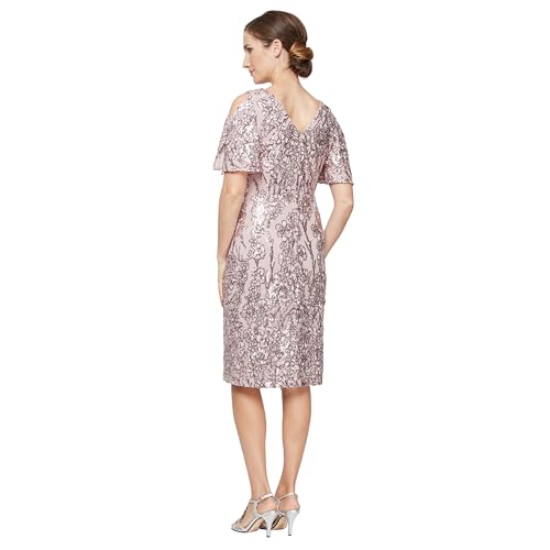Image of Alex Evenings Women's Short Cold Shoulder Flutter Sleeve Dress (Petite Regular)