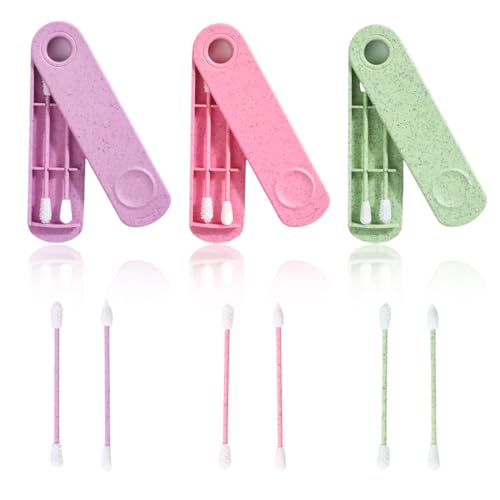JYNXOR 6 Pcs Bastoncillos Oidos Cotton Swab Reutilizable Espiral de Doble Extremo Bastoncillos Reutilizables con 3 práctica caja de almacenamiento Viaje, para la Limpieza del Oído Maquillaje, ect