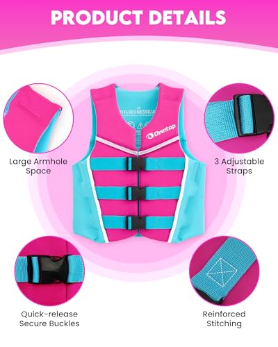 Owntop Swim Jacket Youth 75-125 lbs, Neoprene Swim Vest Kids, Adjustable Straps Buckles, Lightweight, Swimming Training, Boating, Kayak, Water Sports (Pink, L) - image 3